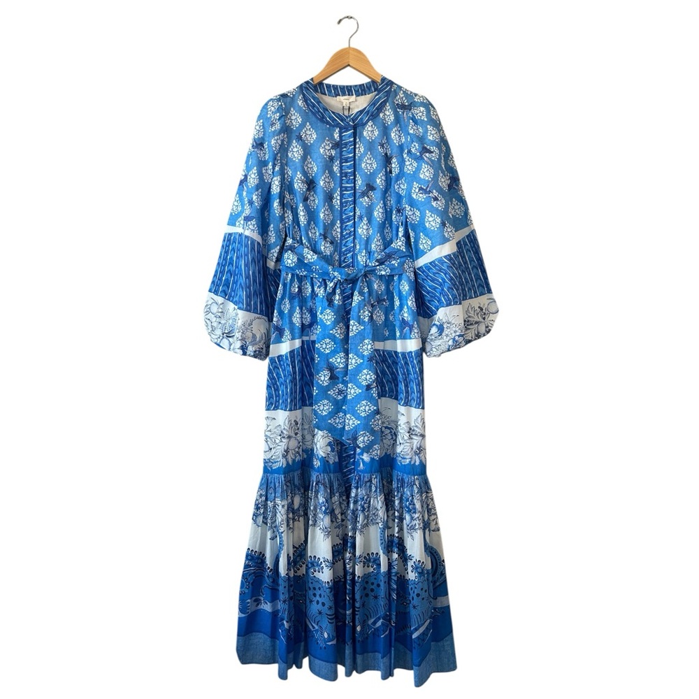 A LOVES A Cobalt Blue Long Sleeve Cotton Maxi Dress Boho Cottage Medium NWT - Picture 2 of 16